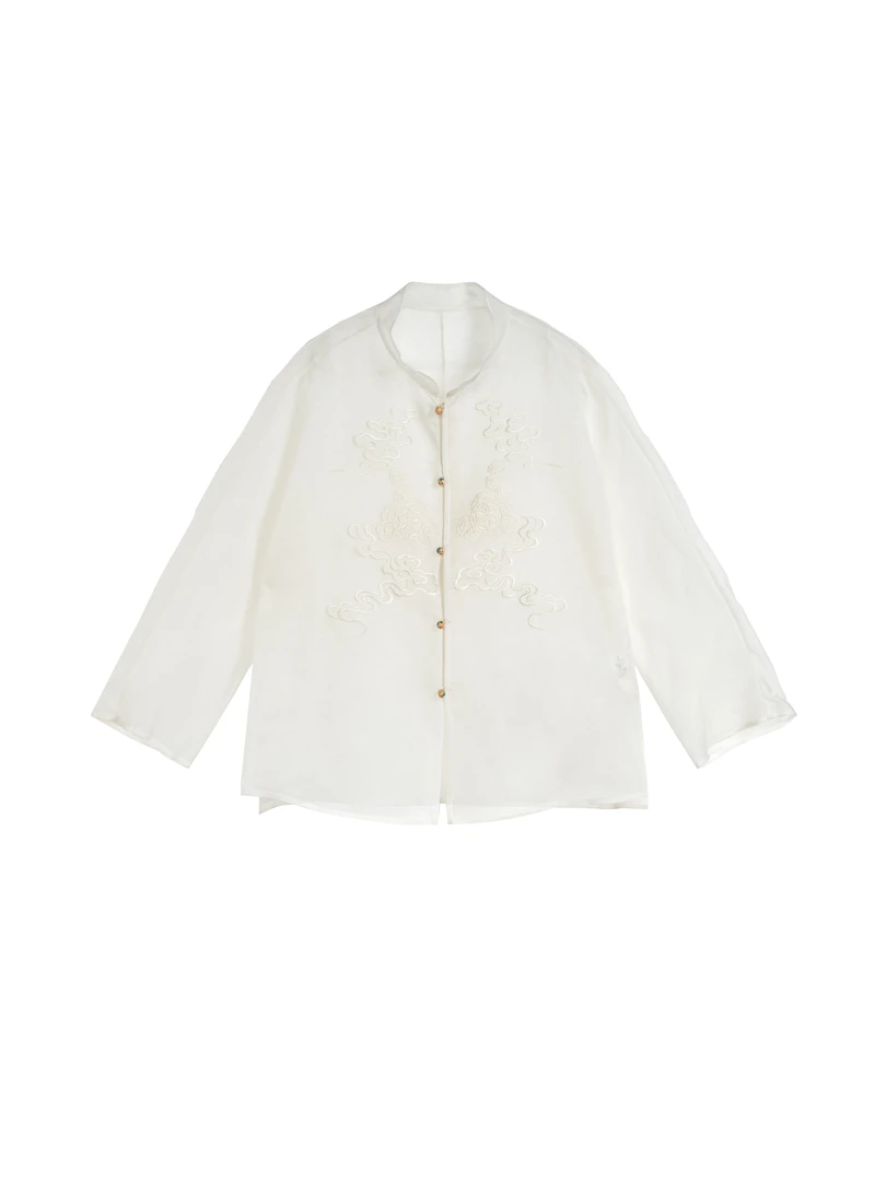 莨西子【君怀】新中式国风女装衬衫立领桑蚕丝百搭复古民族风中国风