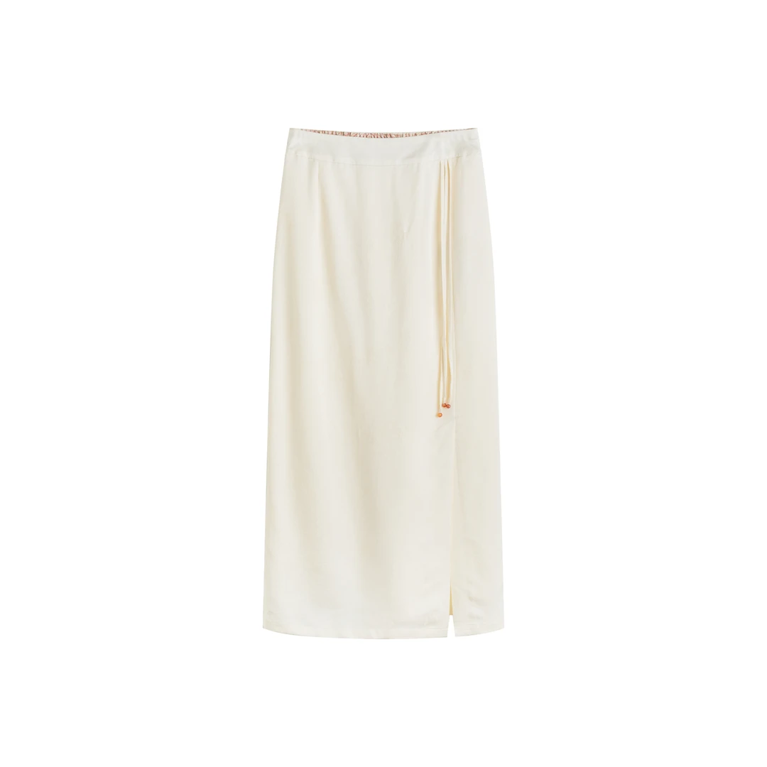 【乐风】新中式国风女装长裙春秋羊毛米色半身裙