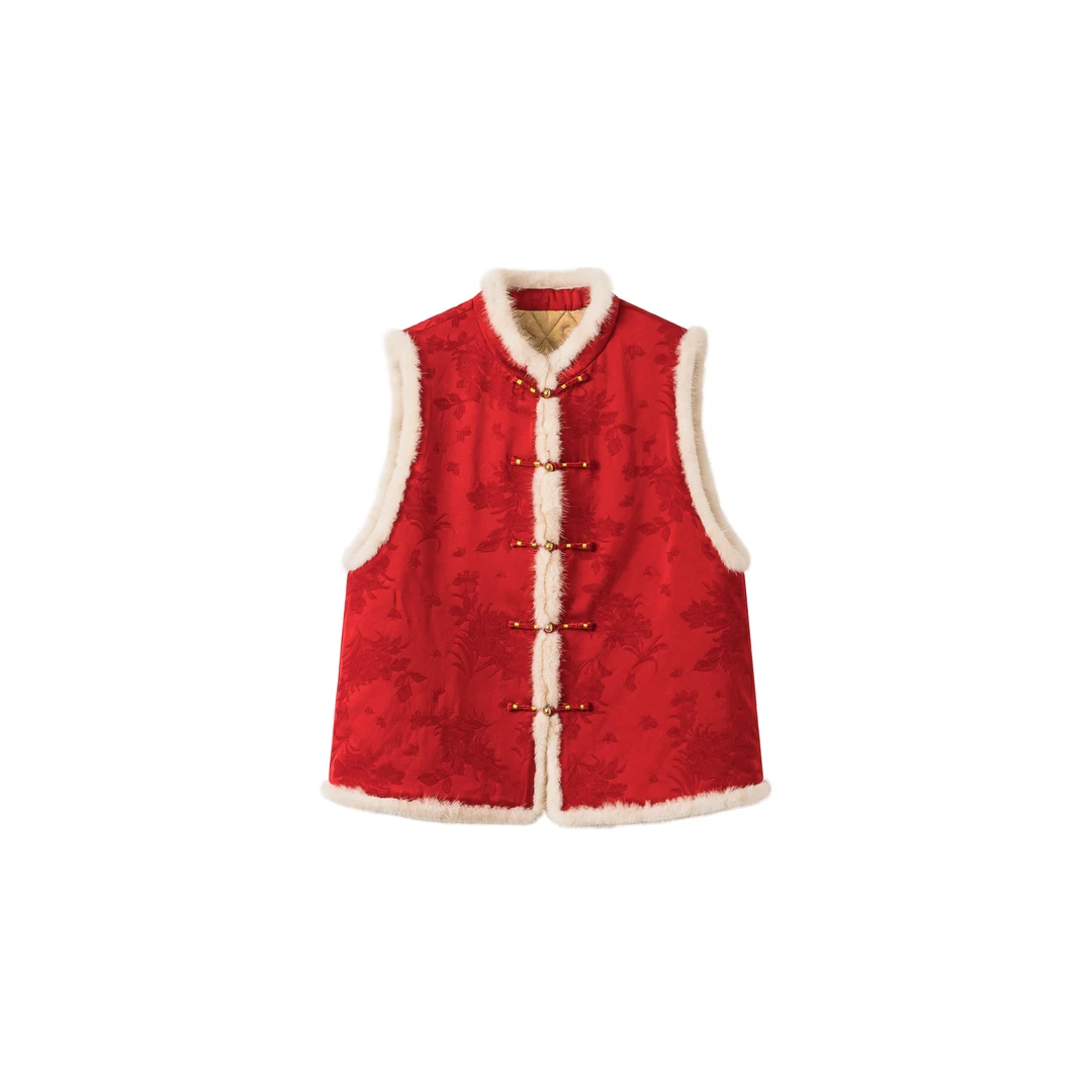 【之棠】新中式轻奢毛条包边新中式秋冬喜庆贵气中国风马夹优雅通勤