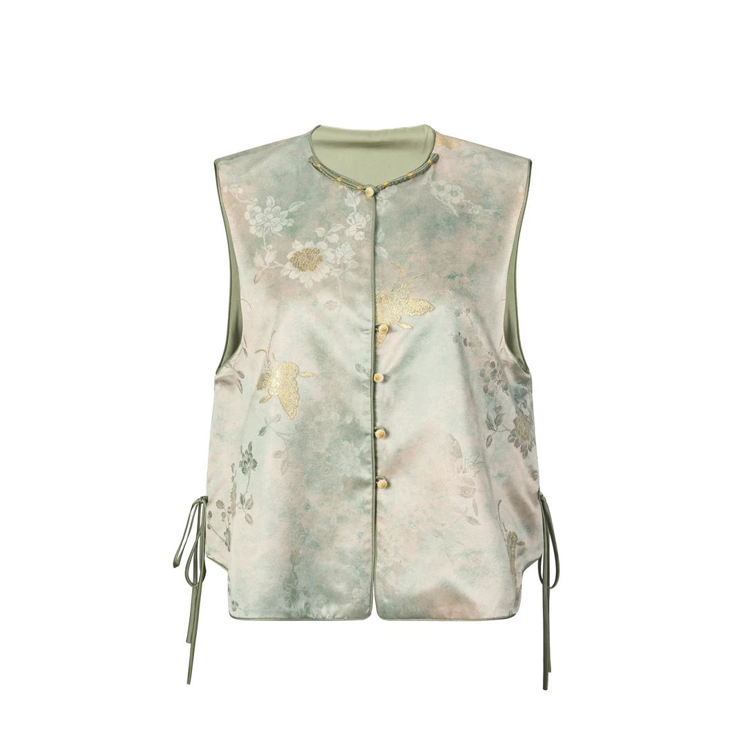 【如烟】复古民国风轻奢时尚新中式春款显瘦桑蚕丝马夹国风