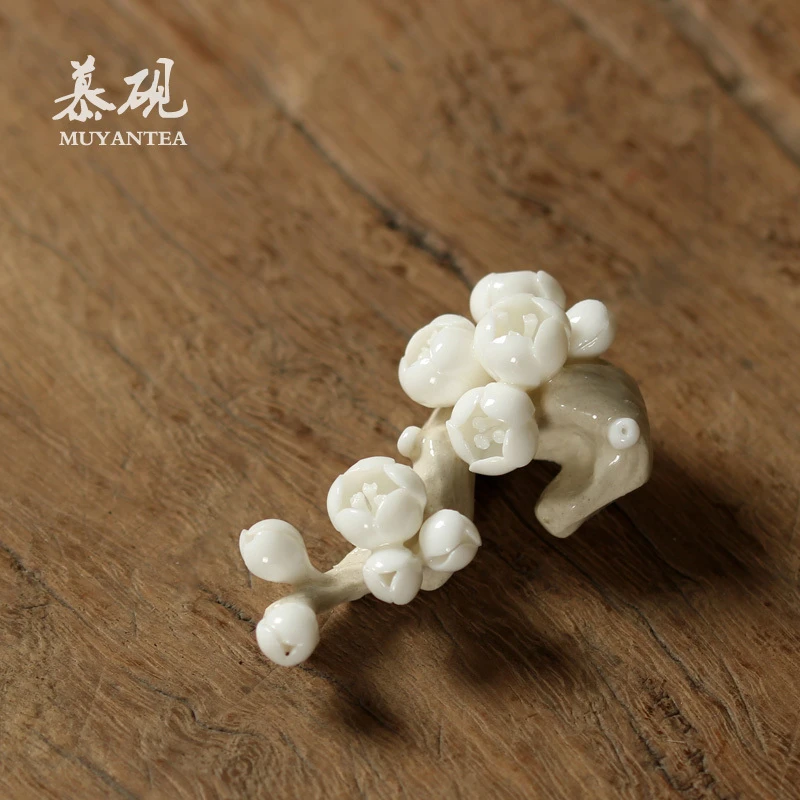 慕砚 手捏花草木灰搁置 茶宠景德镇创意手作茶席茶道配件架子笔搁