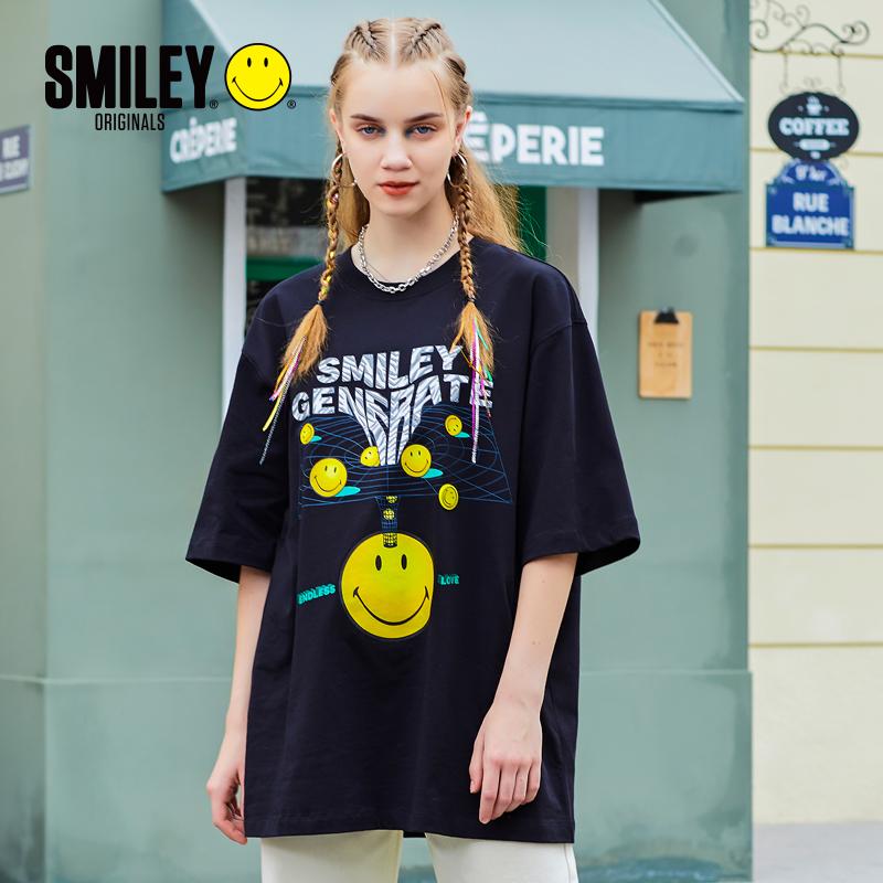 【SMILEY】笑脸 2022年新款明星情侣联名潮牌圆领时尚印花宽松T恤
