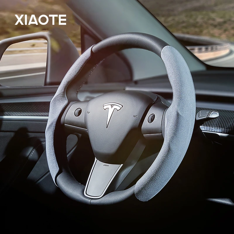 适用于特斯拉Model3Y方向盘套麂皮绒超薄吸汗内饰改装配件舒适