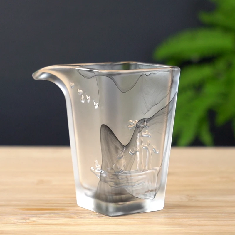 新中式 水墨琉璃公道杯 功夫茶具茶海 加厚耐热琉璃公杯 加厚茶器