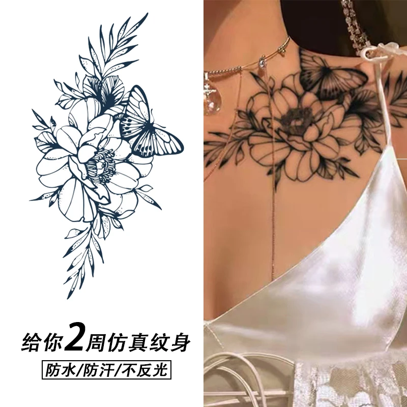 青山七海爱语梦蝶草本纹身贴纸脖子锁骨防水持久女不反光清晰逼真