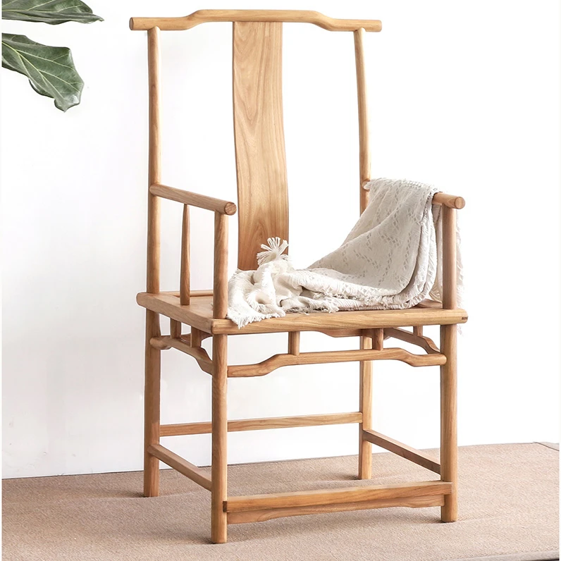 新中式实木靠背官帽椅家用椅子靠背实木茶椅主人椅榆木民宿酒店