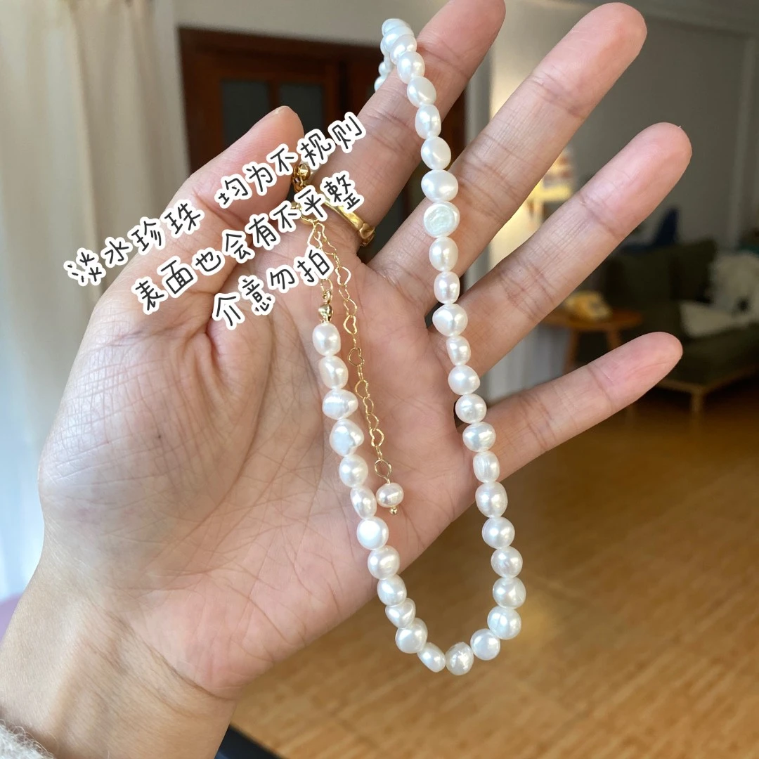 非金属仿珍珠项链 复古百搭净版珍珠项链不规则淡水珍珠简约