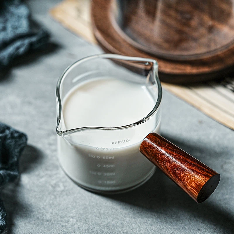 日式小奶盅木柄奶罐咖啡工具萃取刻度杯迷你调味酱蘸料罐