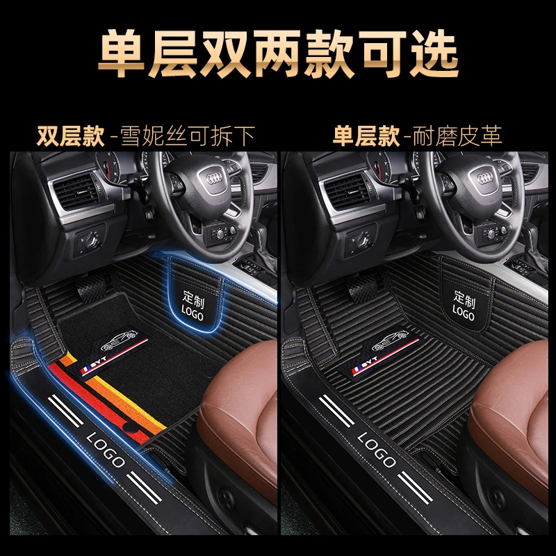 横条纹＋雪尼丝专车定制环保材质双层全包围包门槛脚垫