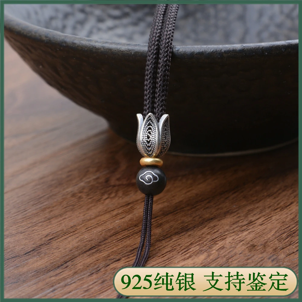 吊坠925银木质 手编吊坠挂绳檀木高端项链配绳玉器观音挂坠绳子