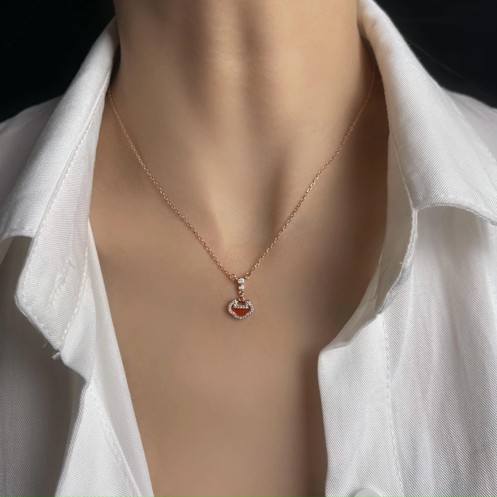 坠链均925银合成锆石 红心锁小众设计925银锁骨链节日送女友/闺蜜