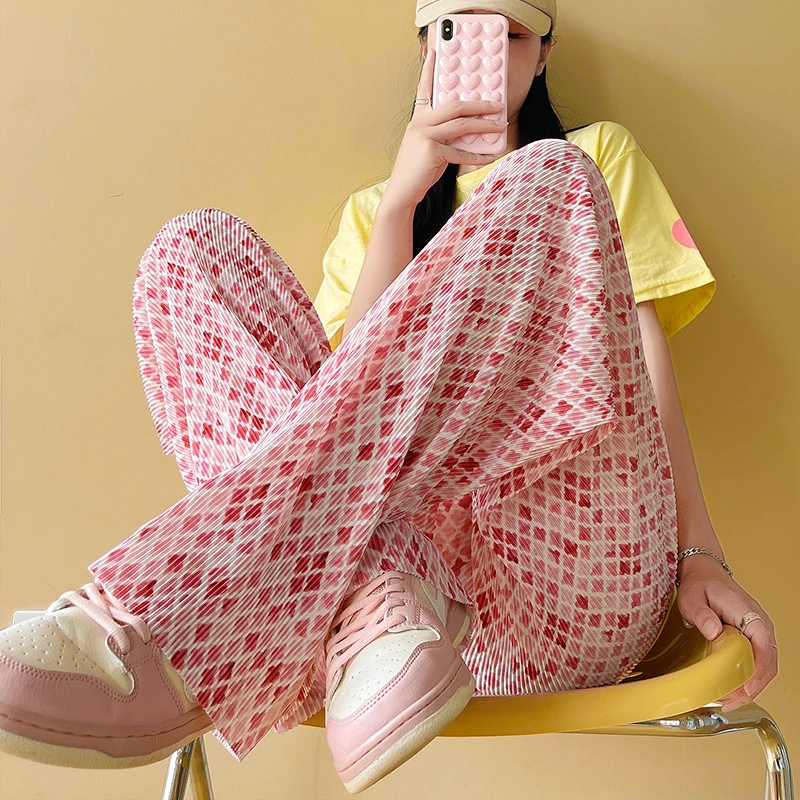 【冷碗碗】百褶垂感阔腿裤女2022夏薄款直筒休闲裤宽松高腰拖地裤