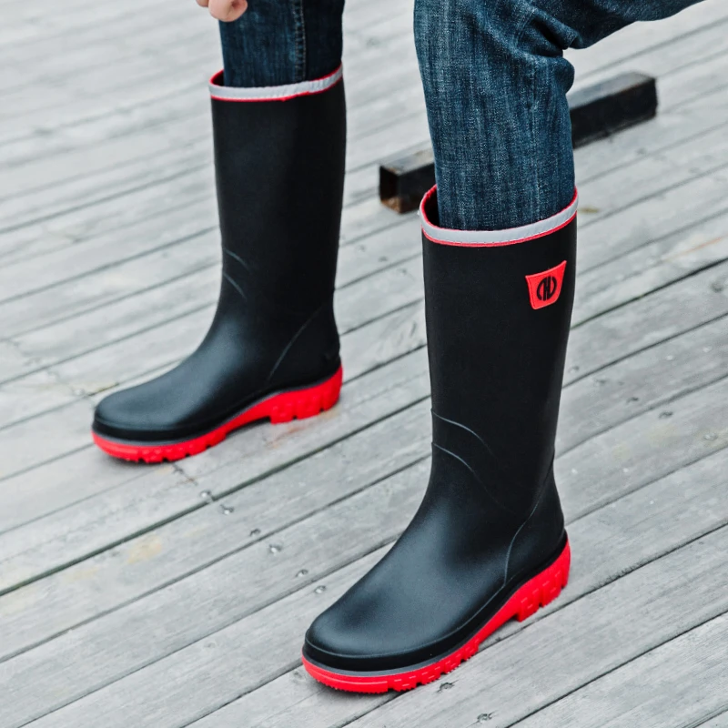 德系防水靴男士雨鞋长筒胶鞋高筒防滑钓鱼水鞋 春秋单鞋 标准鞋码