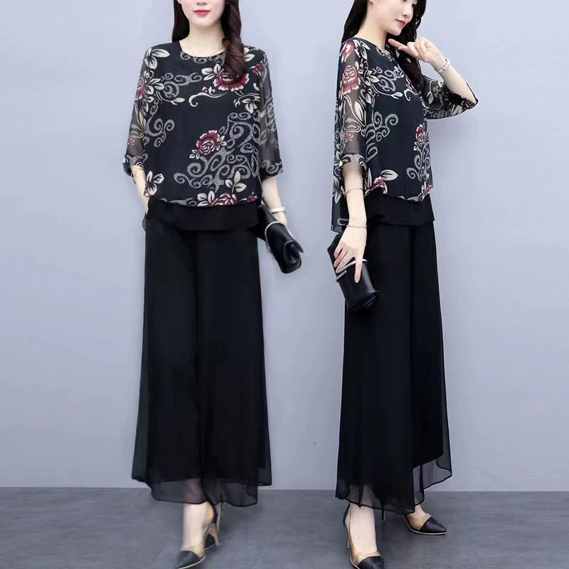 3101款黑底红花款上衣加裤子套装个别微瑕休闲