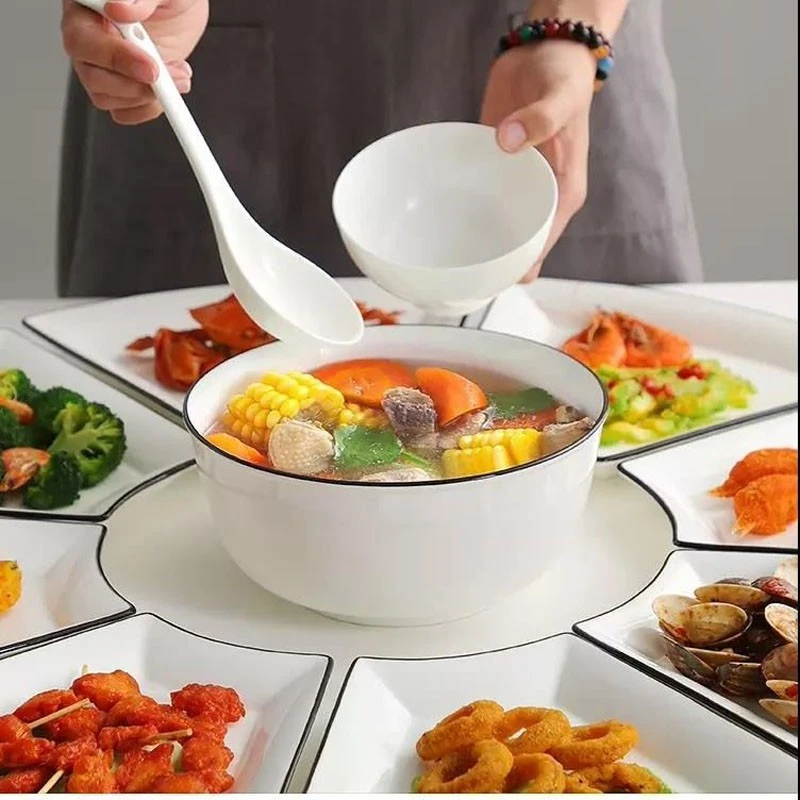 句途8+1团圆拼盘餐具年夜饭扇形盘汤碗白色陶瓷釉下彩餐具套装