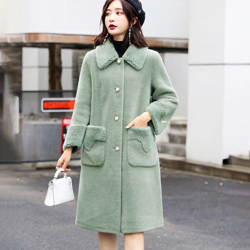 颗粒绒外套女2025新款冬高档修身显瘦加厚风衣皮毛一体中长款大衣