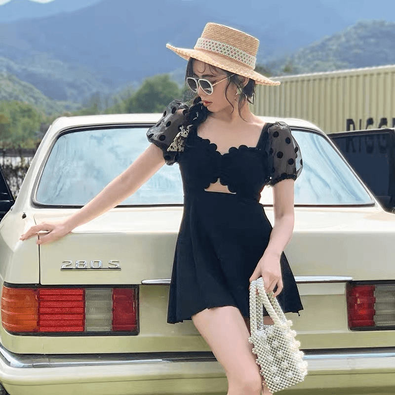 微胖mm泳衣女大码性感裙式连体遮肚显瘦温泉保守蕾丝遮肉时尚游泳