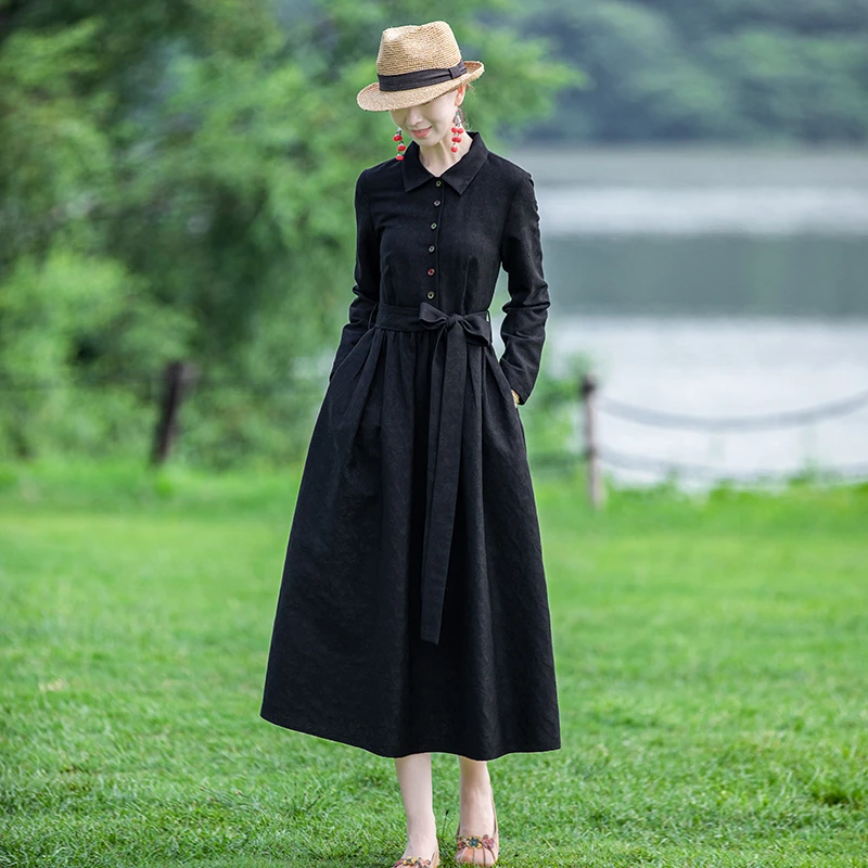 莹如衣语民族风高档毛晴混纺连衣裙秋冬女装文艺复古打底0279捡漏