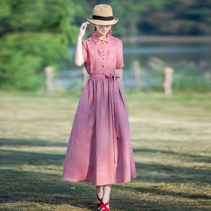 莹如衣语民族风亚麻连衣裙夏季高档女装文艺气质长裙子2995捡漏