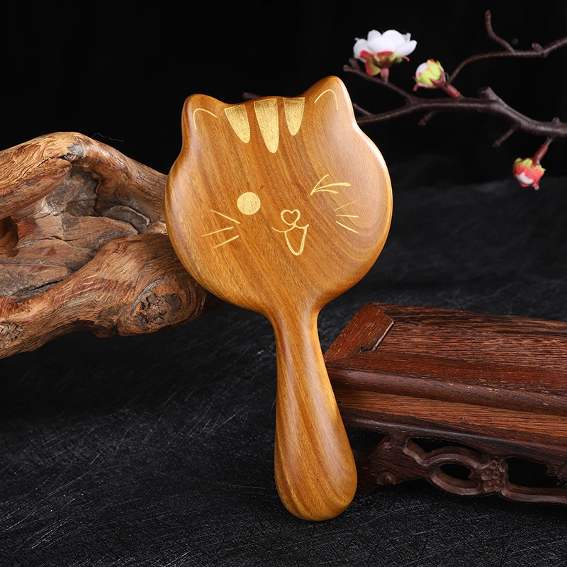 正品檀木柄梳牛角钉钉梳防静电脱发梳多工能头疗按摩梳经络梳