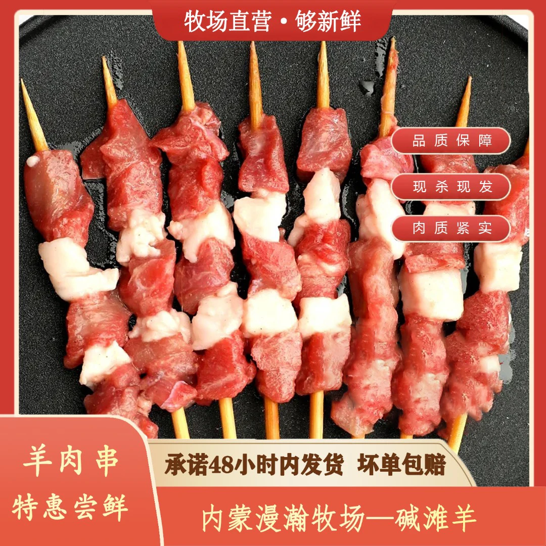 【内蒙古碱滩羊】羊肉串30串 20g/串新鲜后腿烧烤食材现串真空包装
