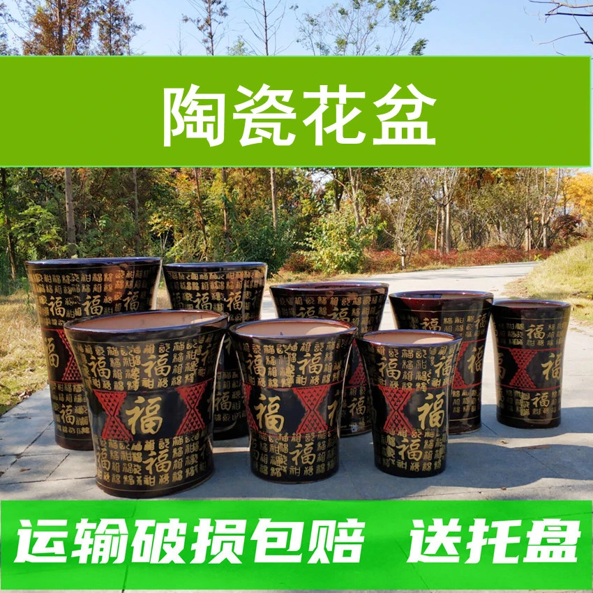 特大号高款陶瓷花盆高筒陶瓷花盆落地款金福字开业发财地面