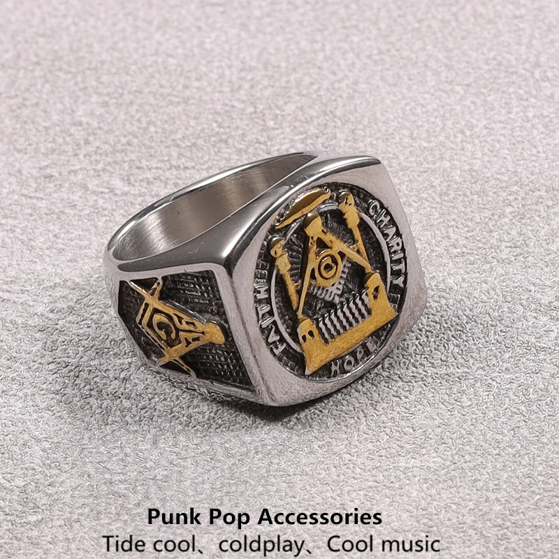 钛钢素款戒指共济会男士戒指复古个性嘻哈街头朋克食指摇滚潮饰品