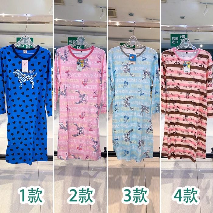 韩国女士长袖睡裙