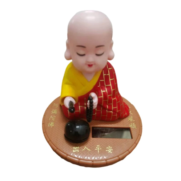 【小黑哥专用】三种颜色太阳能木鱼小和尚桌面/中控台创意摆件