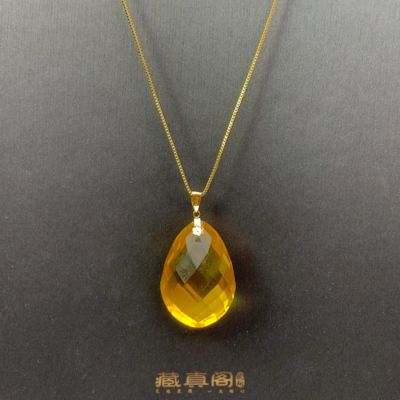 藏真阁M0669蜜蜡金镶切割面水滴
