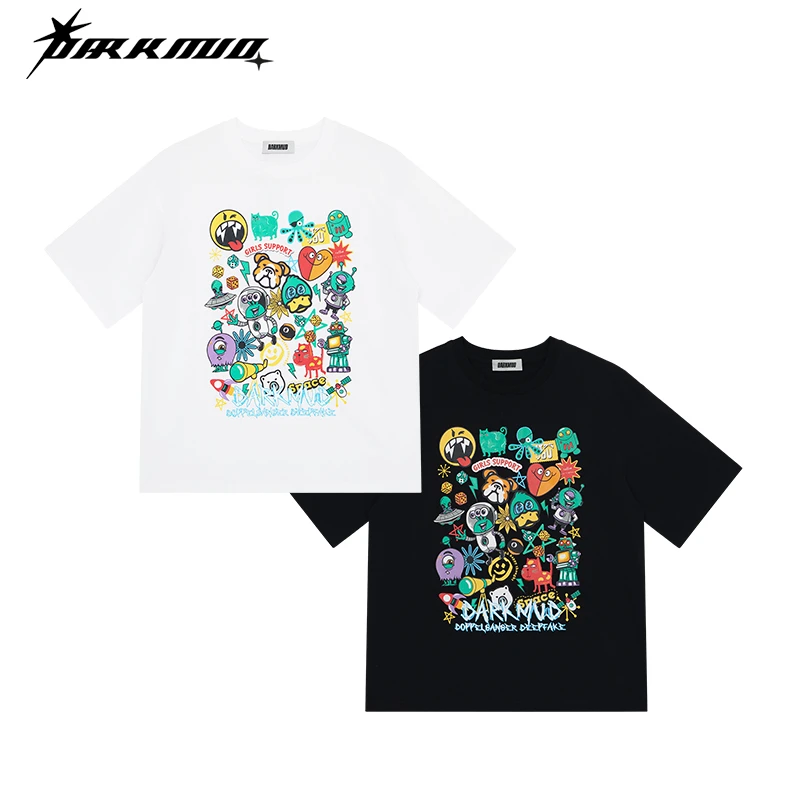 DARKMUD潮流艺术拼图印花T恤220克32支双纱高支高密面料纯棉圆领