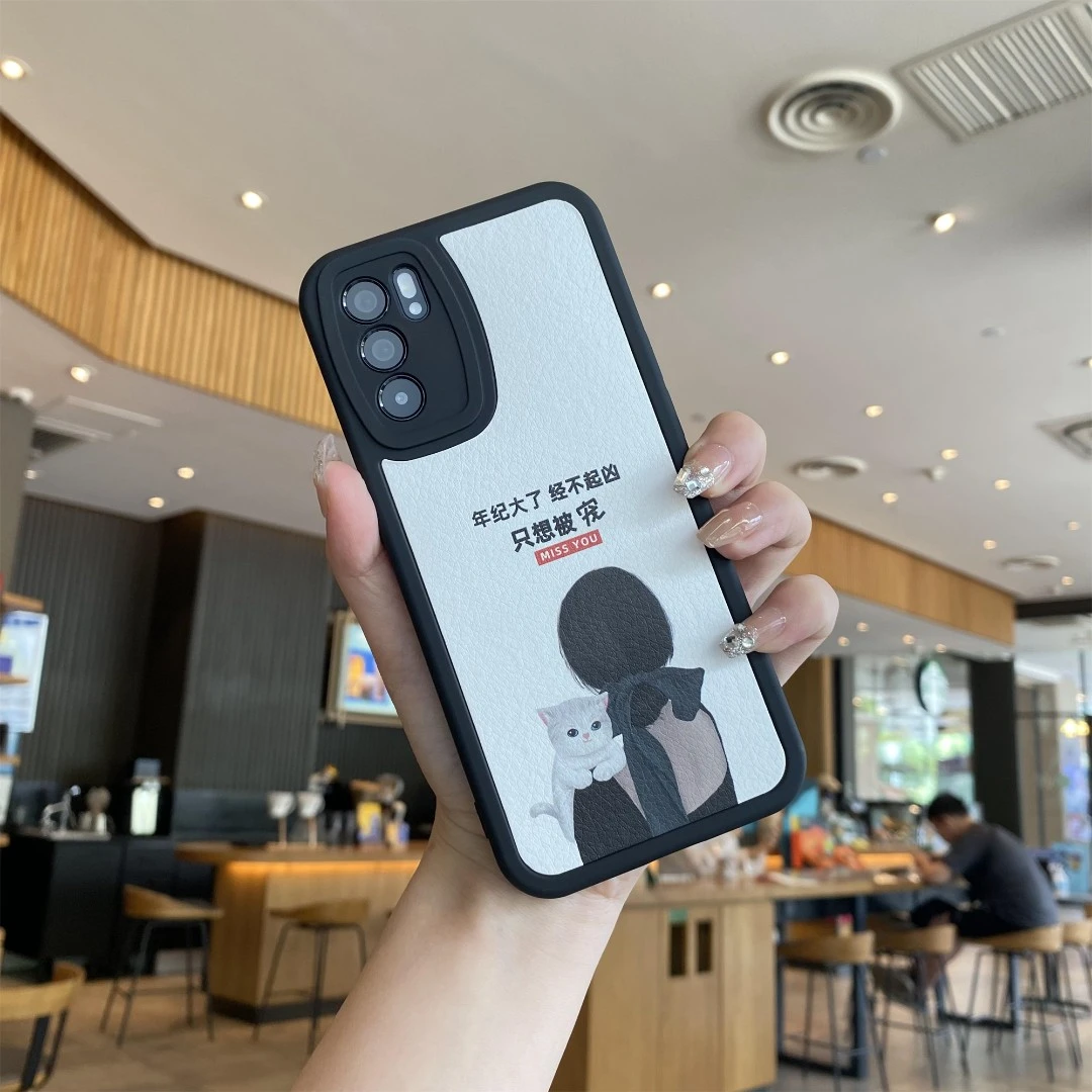 适用于小胖妞贴皮被宠猫【黑色】-OPPOReno6-全包防摔硅胶软壳