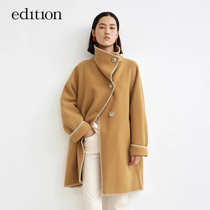 edition毛呢外套双面中长款立领手工边外套风感波粒#EBB4OVCT16