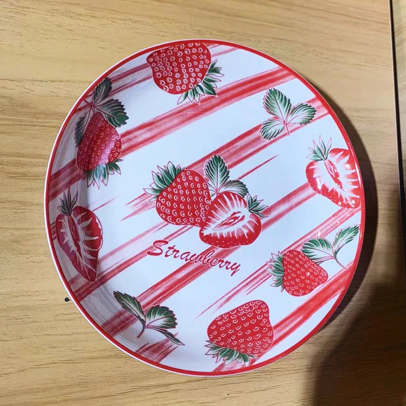 釉下彩草莓8英寸陶瓷盘6只家用炒菜盘汤盘陶瓷碟子圆形可爱盘子