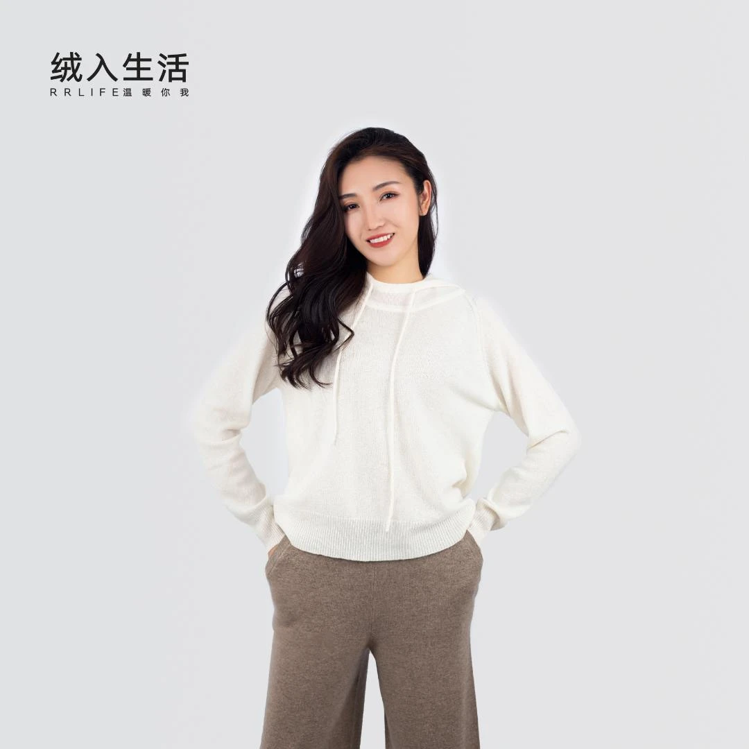 RRLIFE/绒入生活【绒舒】纯山羊绒百搭纯色圆领套头连帽衫针织衫