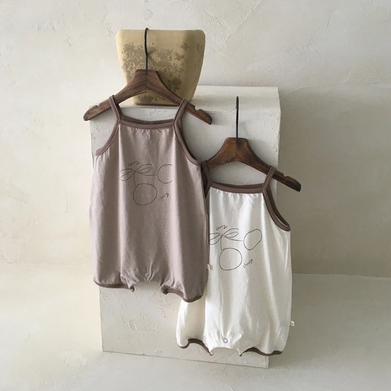 婴儿连体衣夏季薄款新生儿休闲卡通爬服韩版男女宝宝无袖吊带哈衣