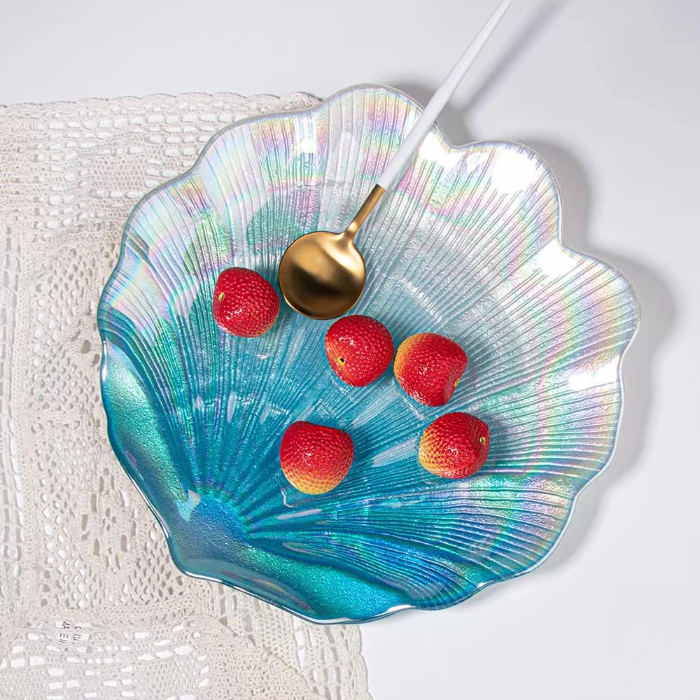 盘子幻彩人鱼海洋系列贝壳玻璃盘子