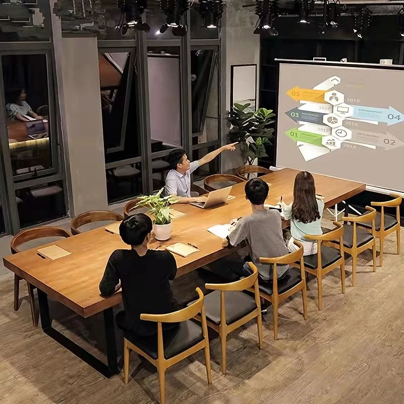 北欧实木会议桌长桌工作台办公桌简约现代会议室大型长条桌椅组合