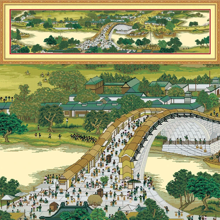 【真彩】古绢布客厅画九尺清明上河图十字绣40色非满绣300X75cm