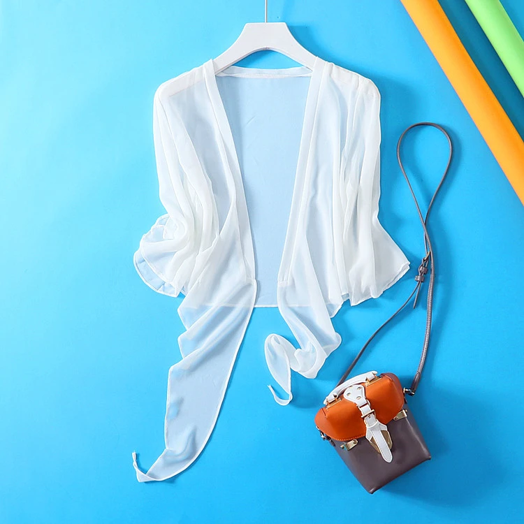 桑蚕丝防晒衣修身短外套小披肩女吊带长裙外搭开衫薄款真丝坎肩夏