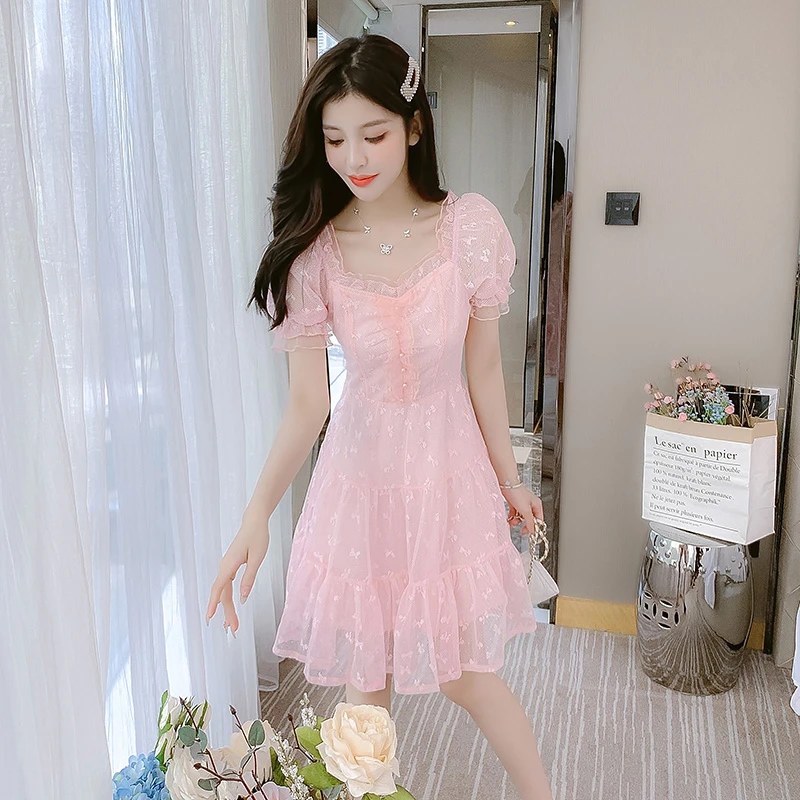 145cm150小矮个子甜美小清新连衣裙女短款夏天收腰气质穿搭裙子xs
