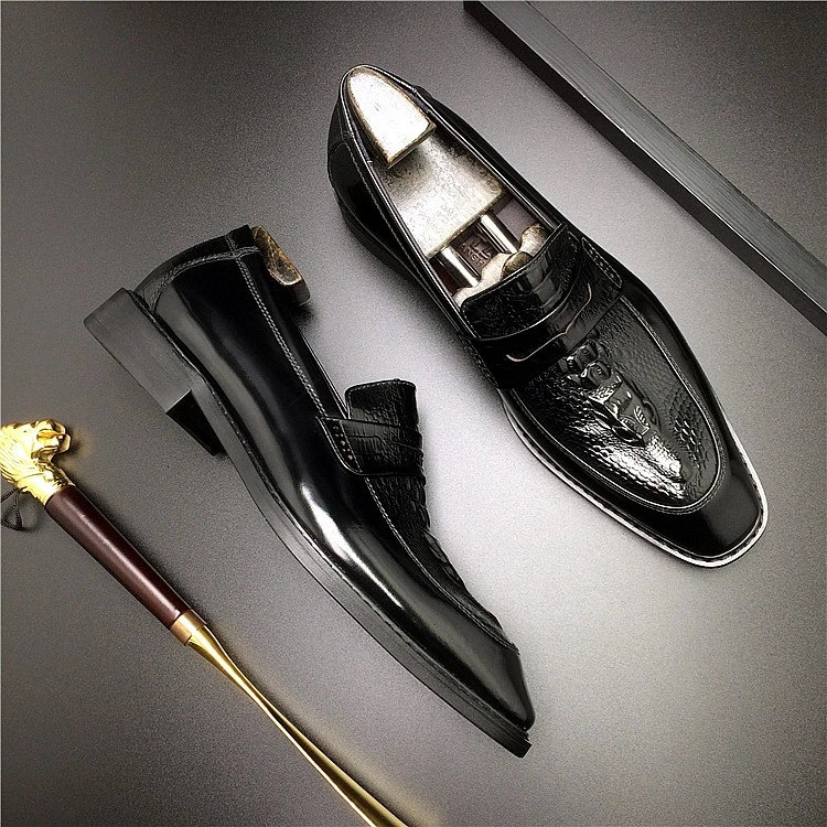 King&N/昆纳2022春夏新款商务休闲龙头压花头层牛皮开边珠男鞋