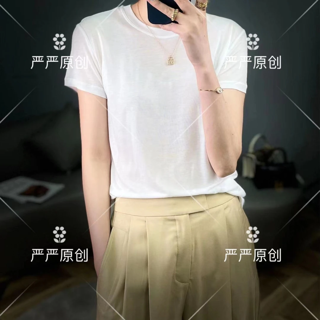 夏季基础百搭柔软顺滑弹力圆领纯色莱赛尔薄款面膜T恤S188