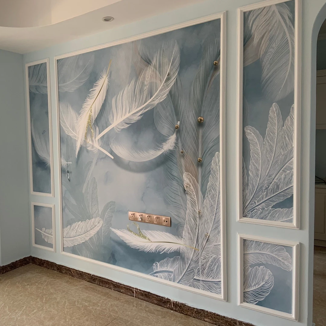 羽毛电视背景墙布2024新款爆款壁布影视墙客厅无缝高级感壁画墙纸