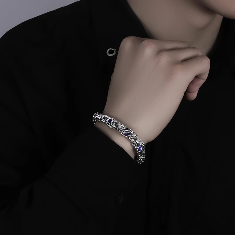 钛钢合成锆石手链 男ins潮高级感小众钛钢饰品百搭珠子男士手工