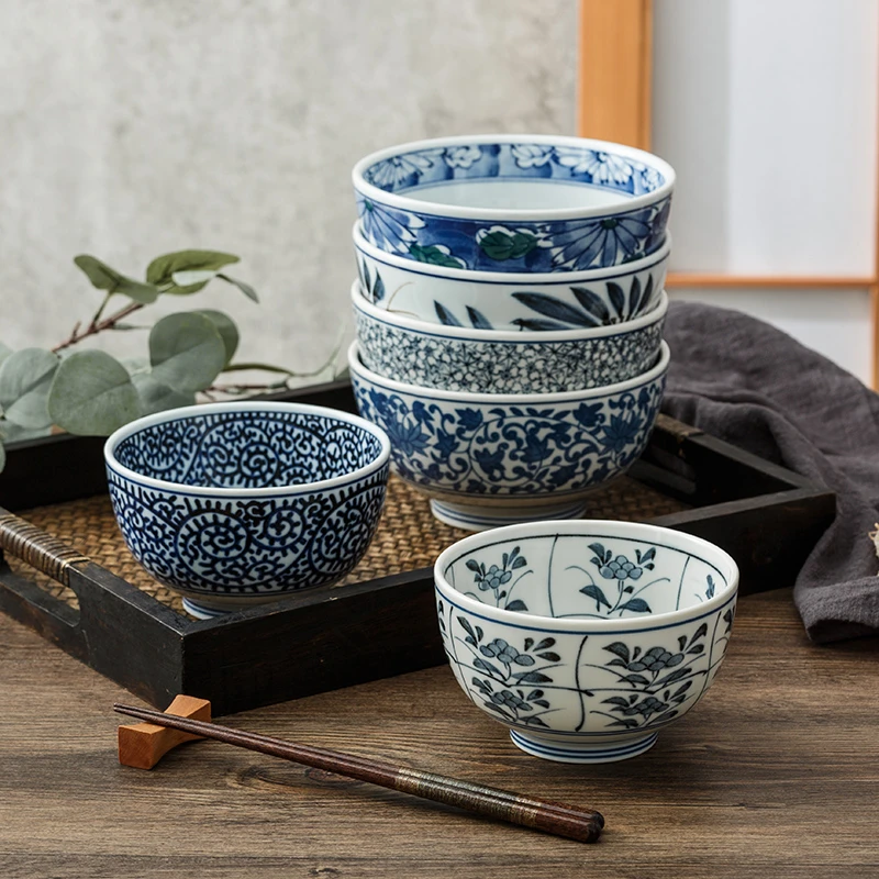 日本进口蓝绘拉面碗6英寸15.3CM青花碗碗家用汤面碗面条碗饭碗