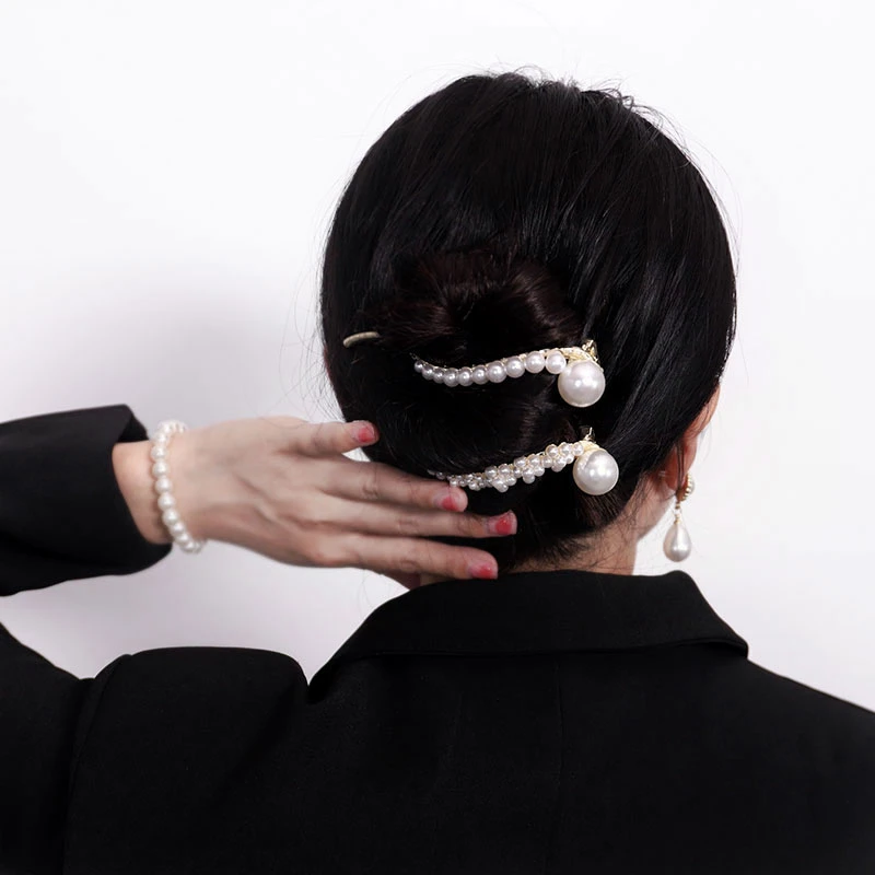 铜合金仿珍珠发饰 珍珠发夹扭扭一字夹盘发神器丸子头发饰