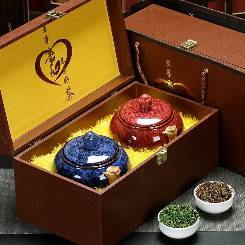 陶瓷罐装礼品茶岩茶大红袍金骏眉红茶组合高档礼盒装送礼新茶茶礼