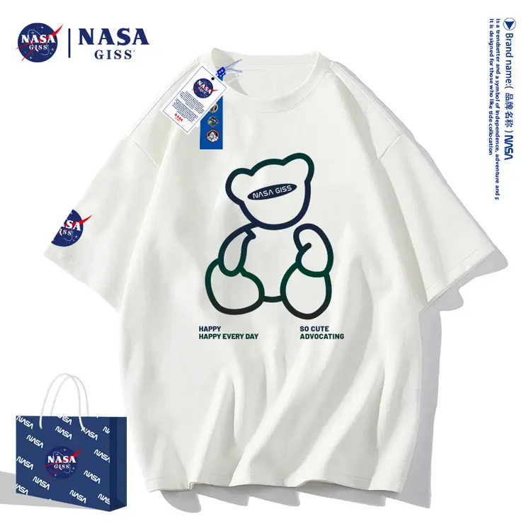 NASA GISS联名款2022新款纯棉T恤男女同款新疆长绒棉渐变熊-YBLA