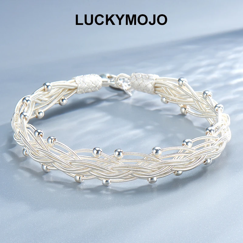 LUCKYMOJO 足银手镯 土耳其编织设计感小众满天星银手链ins高智感